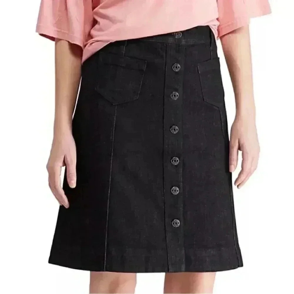 CHAPS Ralph Lauren mild wash blue 6 button 2 pocket denim skirt 14